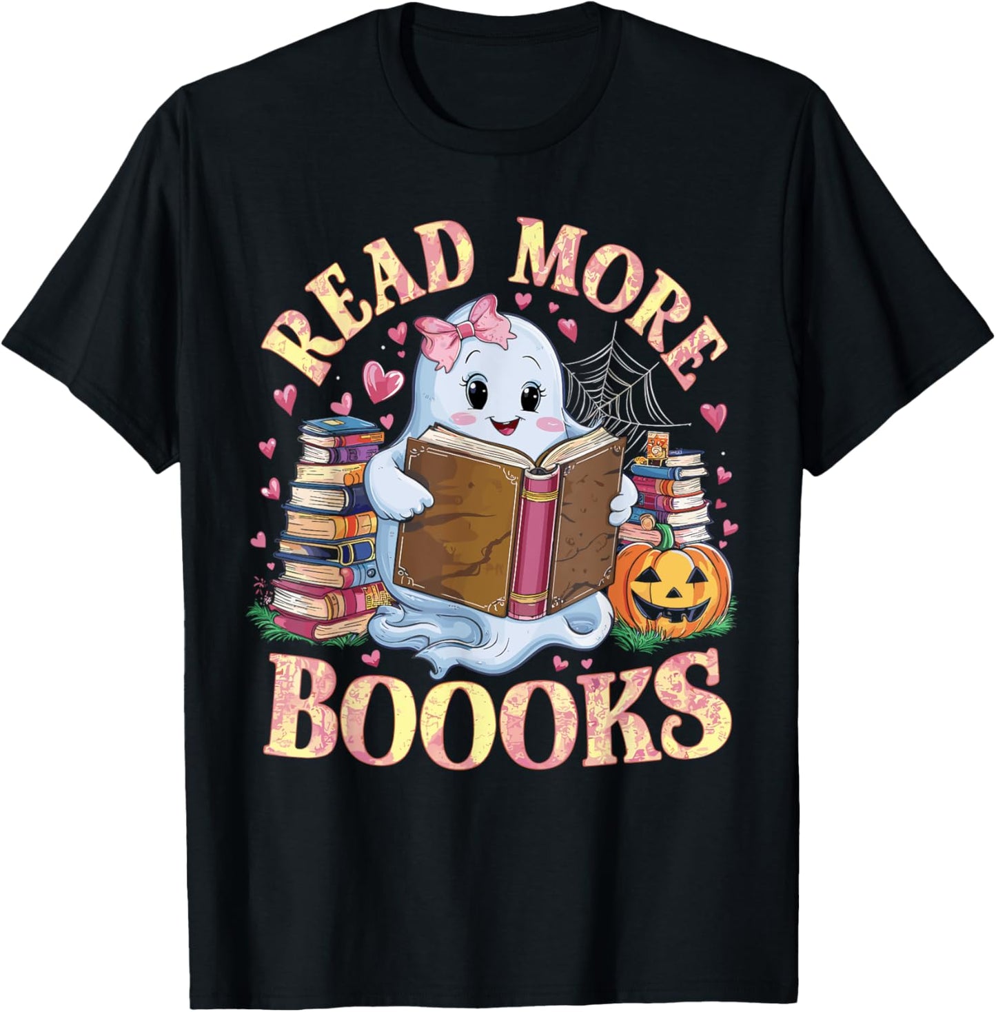 Cute Books Ghost Read More Booooks Funny Teacher Halloween Women Kids T-Shirt - T-Shirt | Black