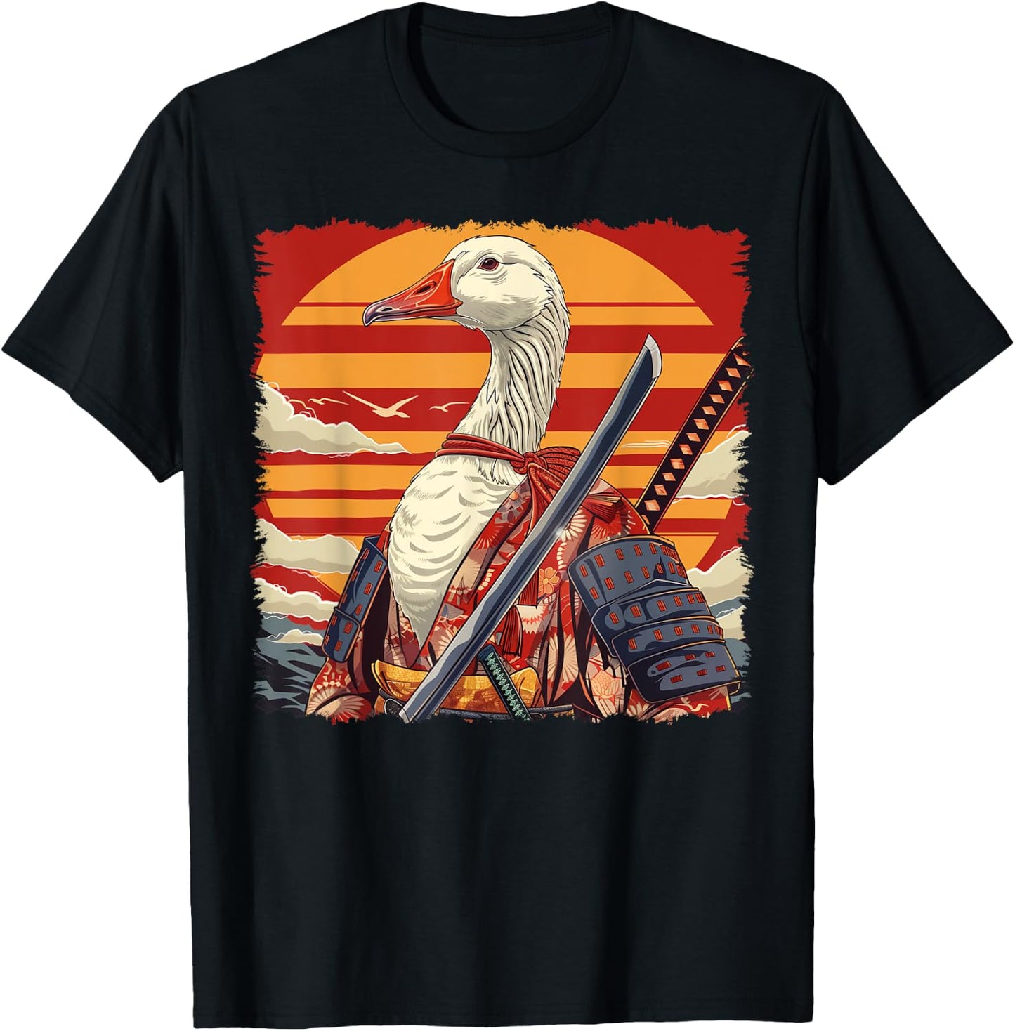 Goose Duck Japanese Art Samurai Ukiyo-e T-Shirt - T-Shirt | Black