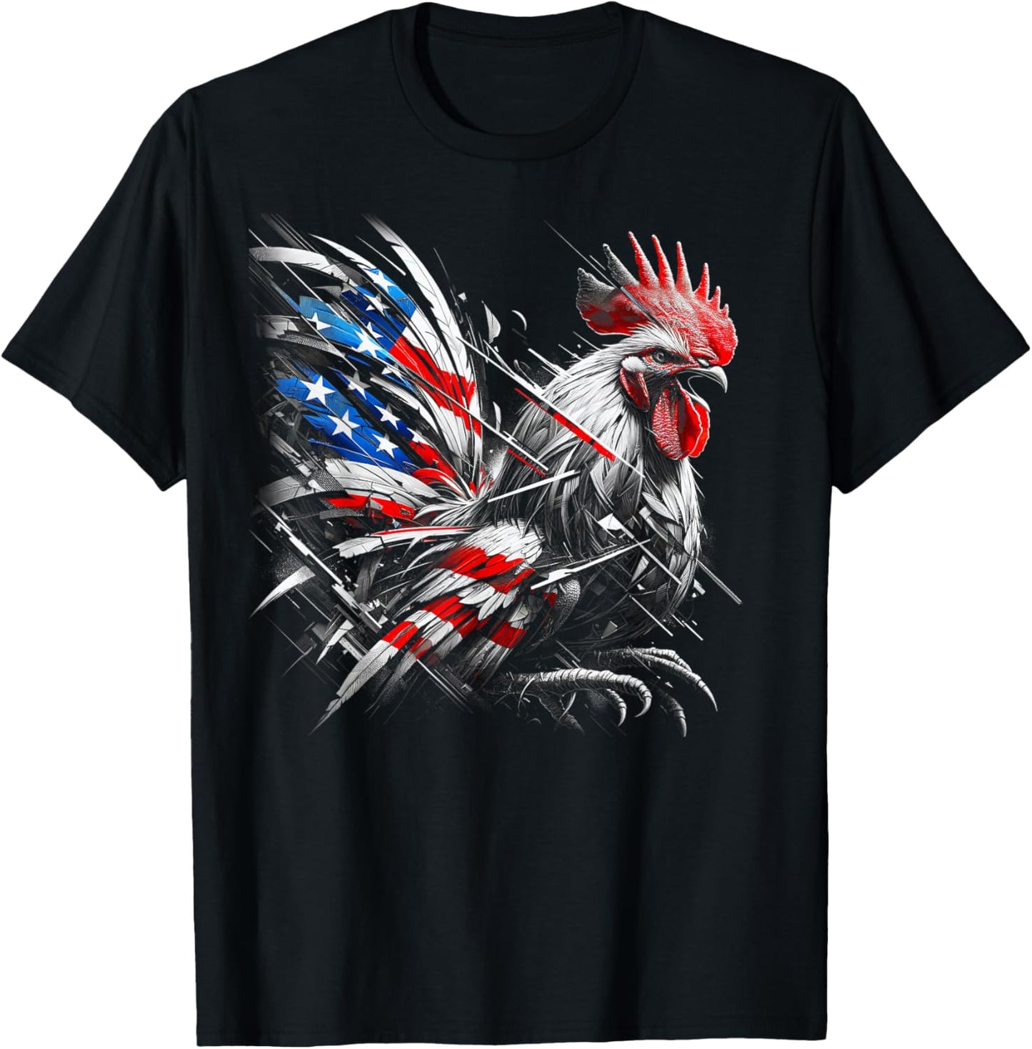 American Flag Rooster Chicken 4th of July Animal T-Shirt - T-Shirt | Black