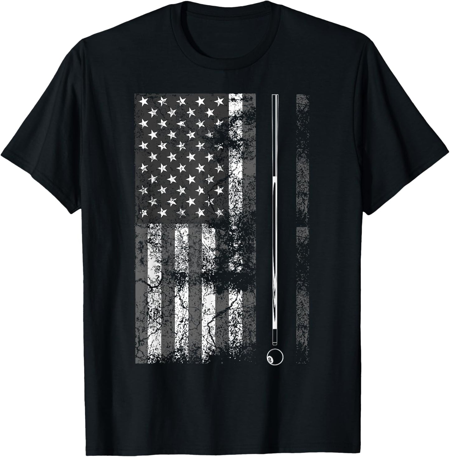 American Flag Billiard Stick Cute Table Game Funny USA Gift T-Shirt - T-Shirt | Black