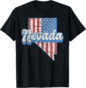 Silver Nevada State NV Vacation US Flag Camping Hiking T-Shirt - T-Shirt | Black