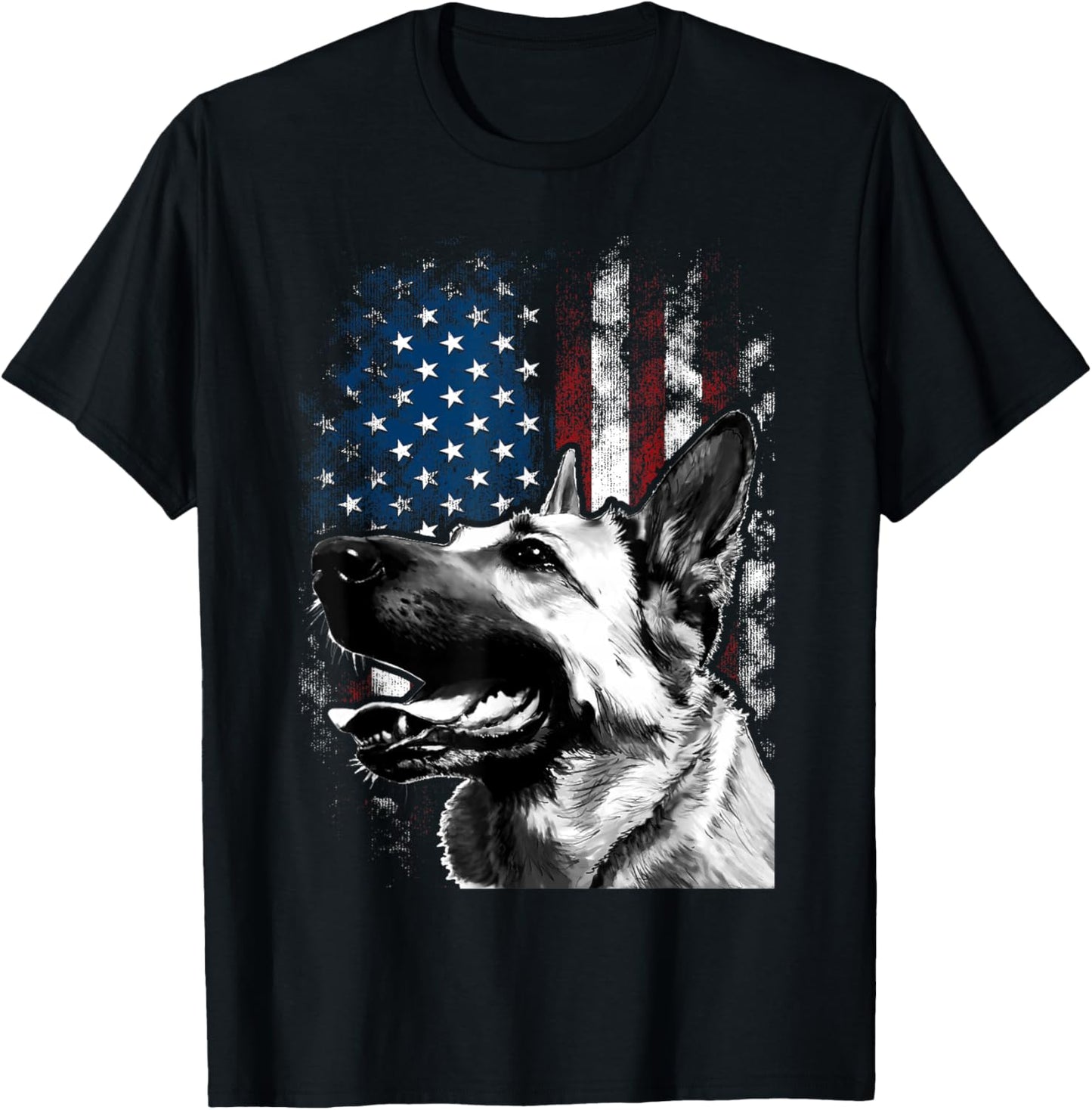 Vintage Patriotic German Shepherd American Flag 4th Of July T-Shirt - T-Shirt | Black