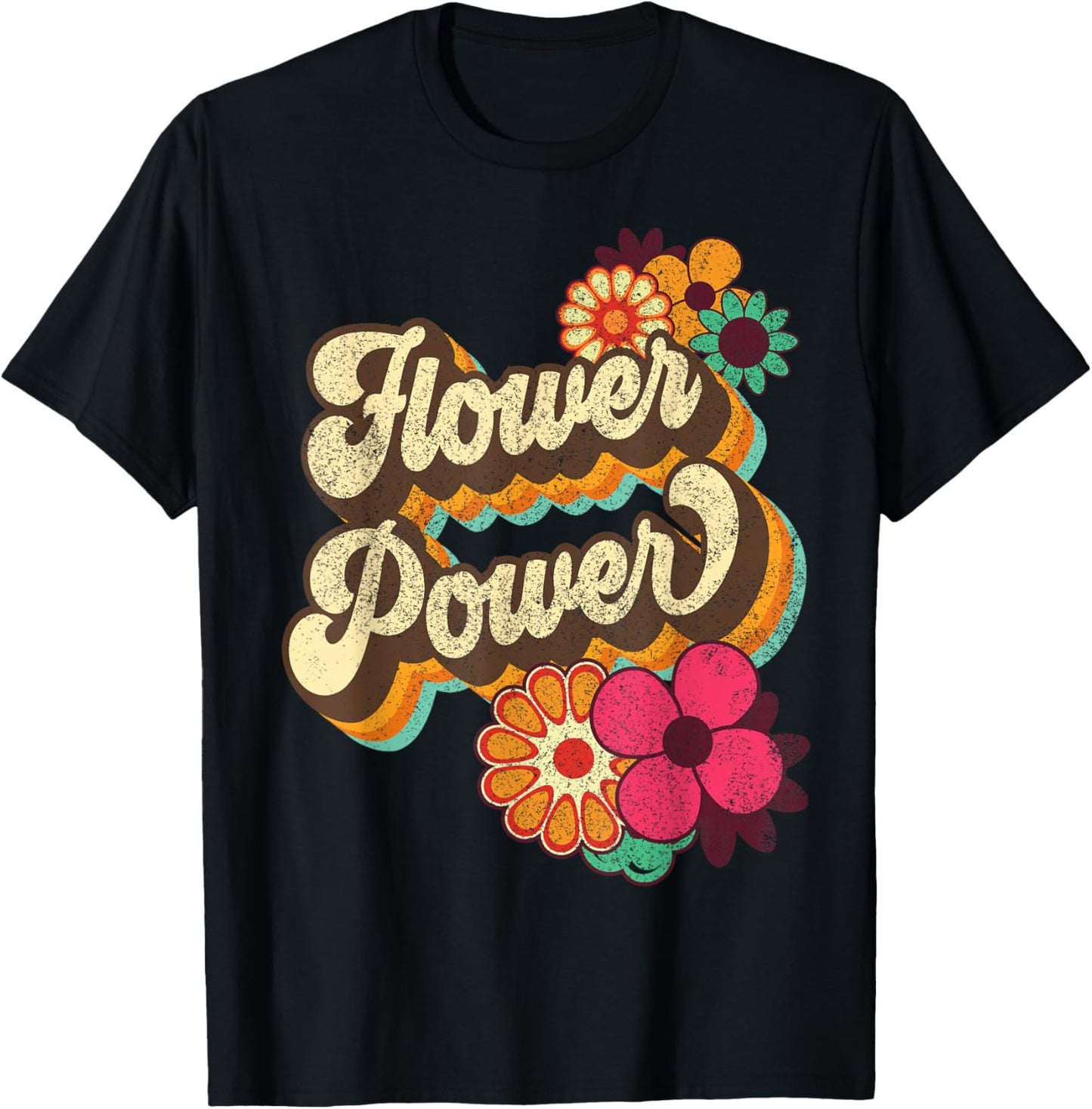 Flower Power 60s 70s Hippie Retro Groovy Positive Vibes T-Shirt - T-Shirt | Black