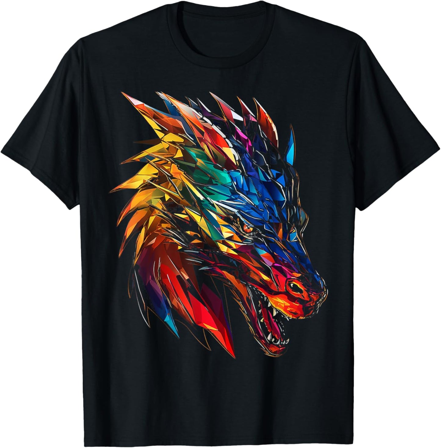 Dragon Colorful Polygon Animal Abstract Art Dragon T-Shirt - T-Shirt | Black