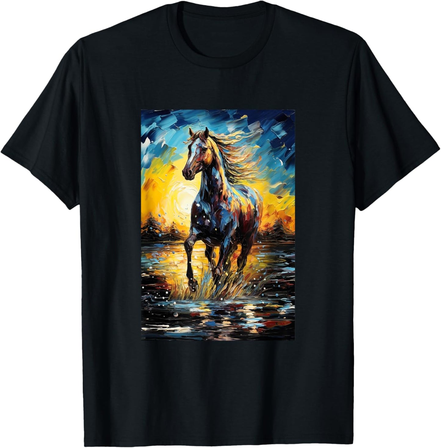 Horse Equestrian Riding - Van Gogh Style - Starry Night T-Shirt - T-Shirt | Black