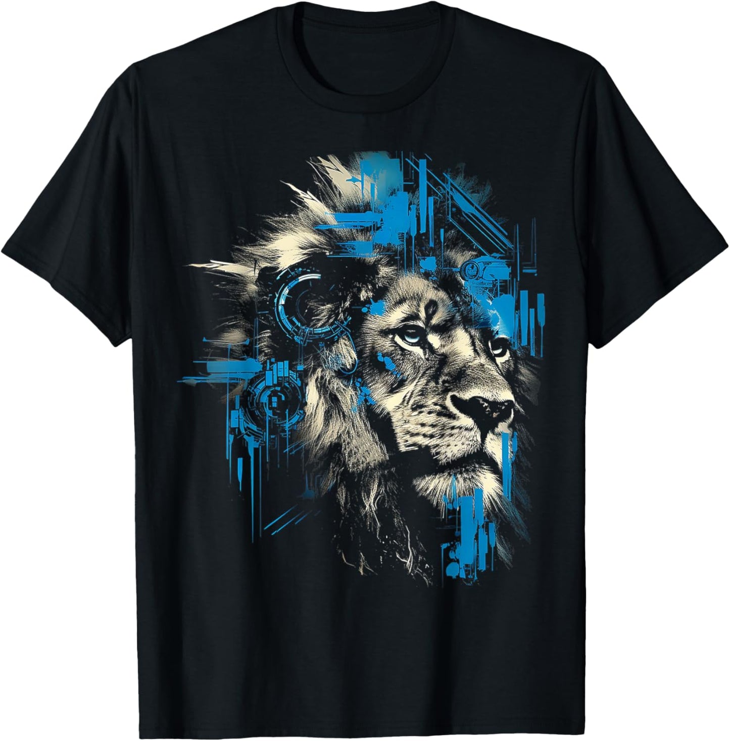 Lion Lover Abstract Animal Art Drawing Graphic Lion T-Shirt - T-Shirt | Black
