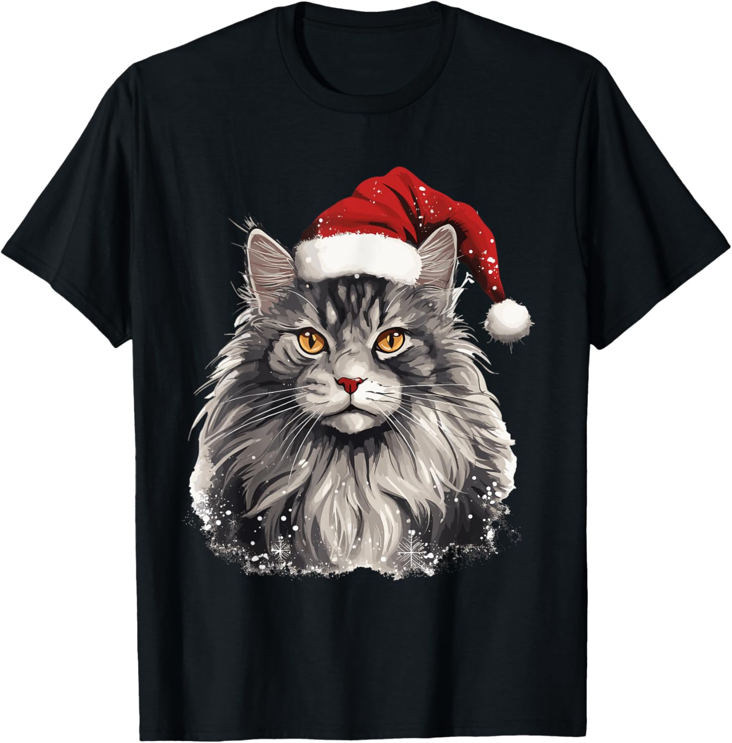 Maine Coon Cat Breed Pet with a Christmas Hat T-Shirt - T-Shirt | Black