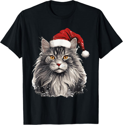 Maine Coon Cat Breed Pet with a Christmas Hat