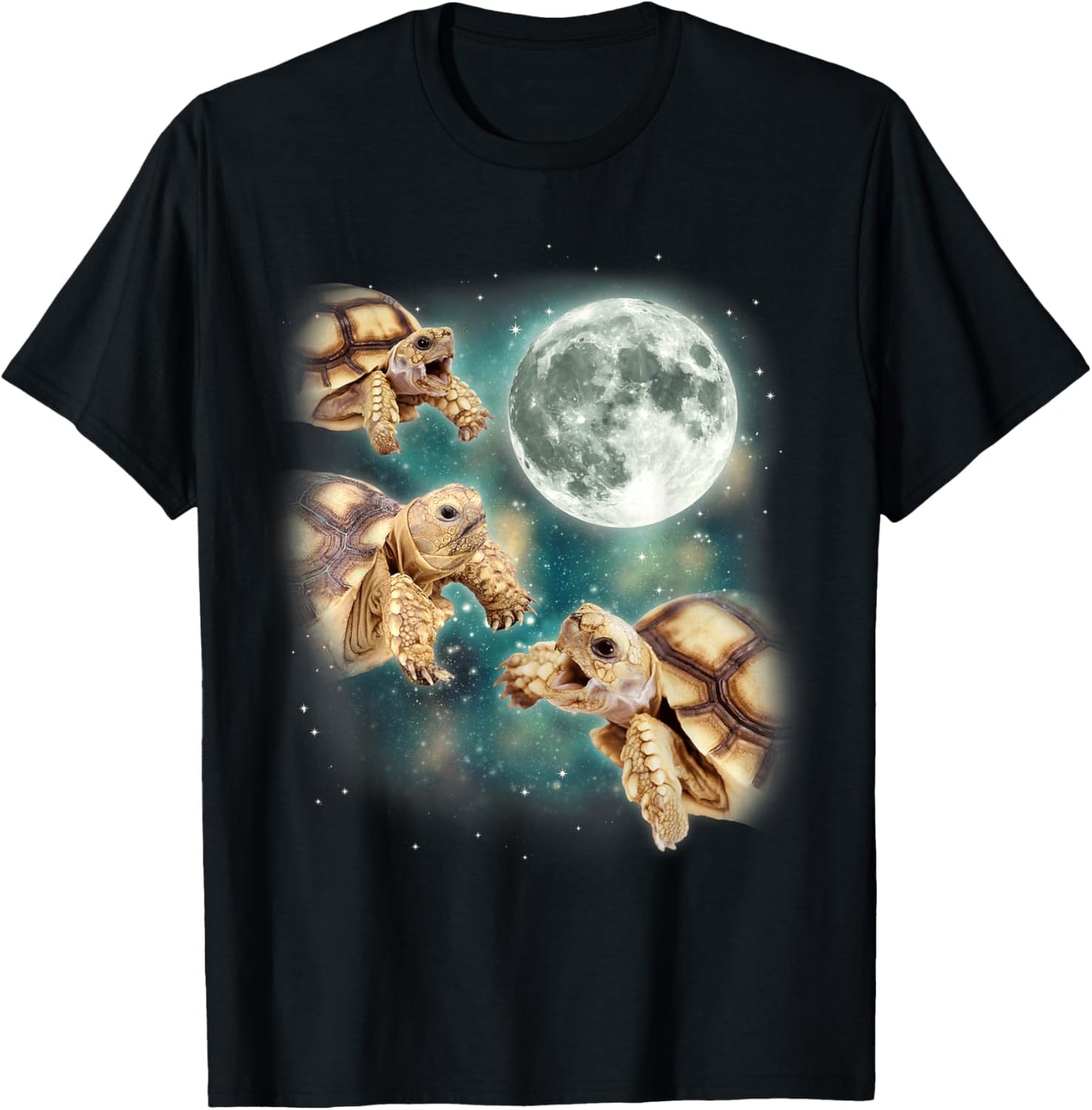 Three Tortoises Howl at Moon Wildlife Mountain Turtle Meme T-Shirt - T-Shirt | Black