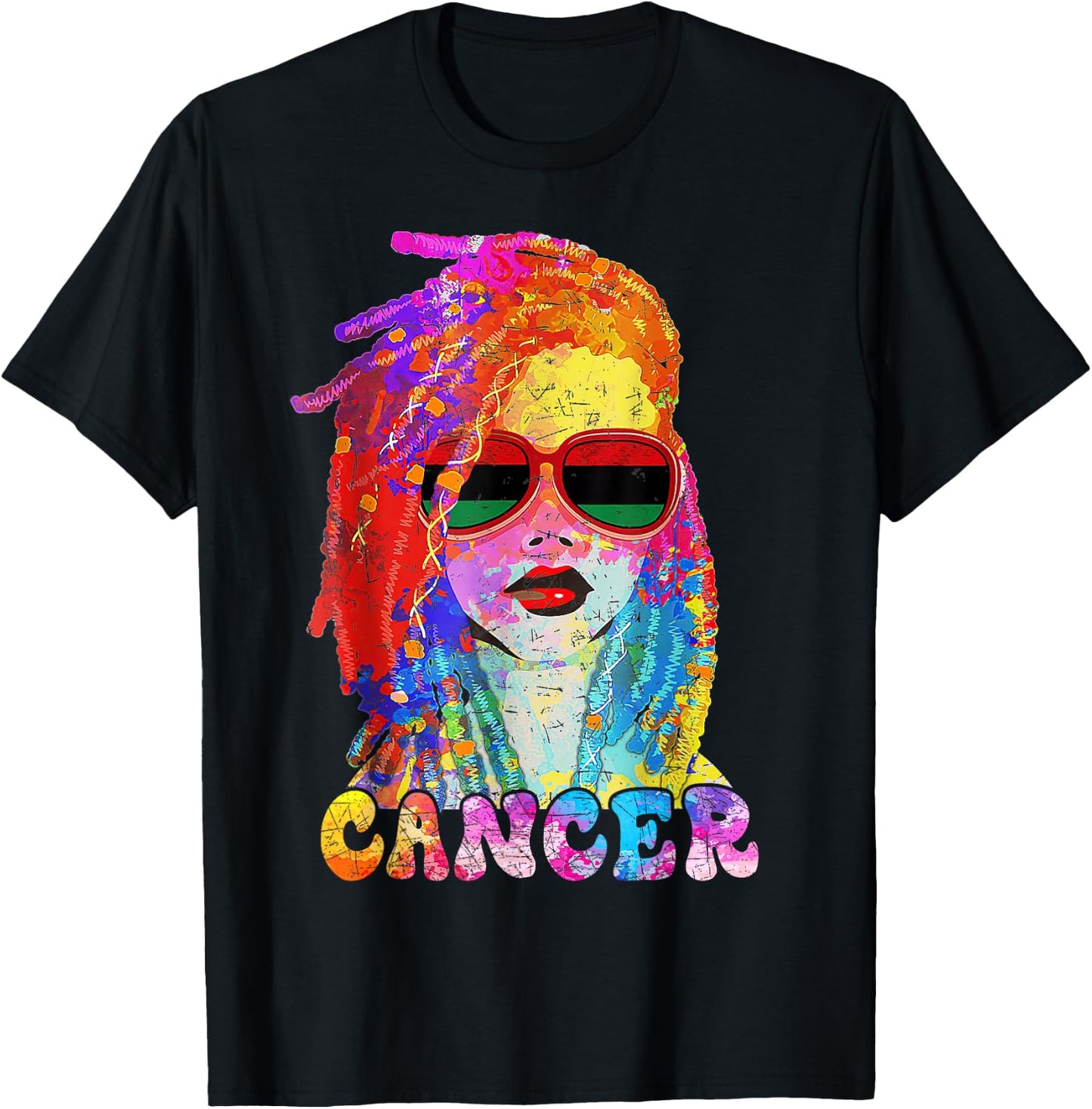 Cancer Girl Loc'd Hair Art Zodiac Birthday Black Woman T-Shirt - T-Shirt | Black