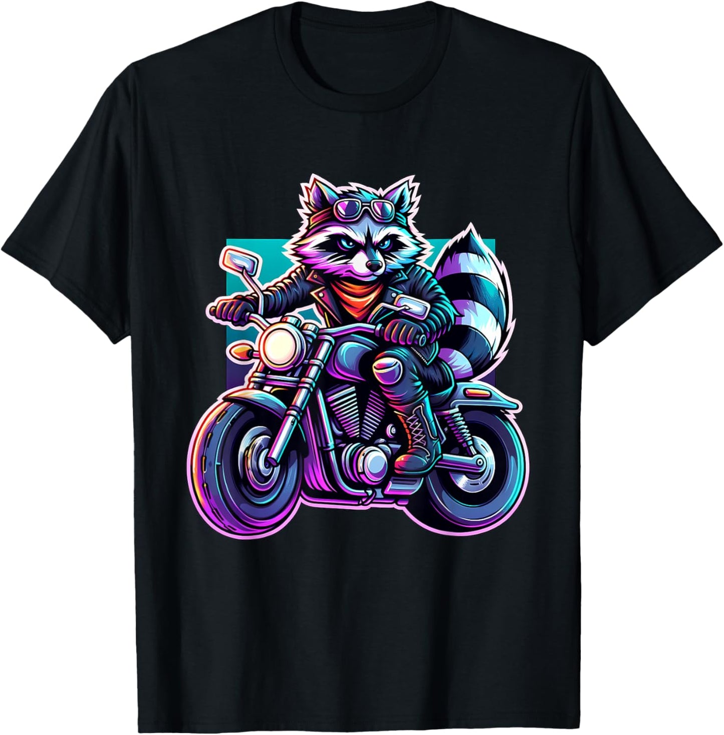 Biker Racoon Riding Motorbike T-Shirt - T-Shirt | Black