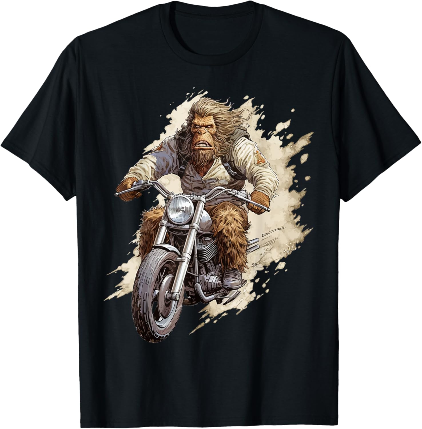 Bigfoot Biker Funny Sasquatch Bigfoot Riding A Motorcycle T-Shirt - T-Shirt | Black