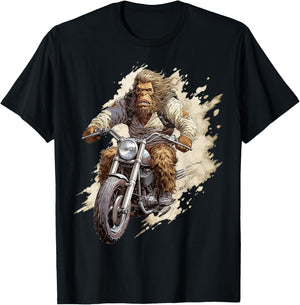 Bigfoot Biker Funny Sasquatch Bigfoot Riding A Motorcycle T-Shirt - T-Shirt | Black