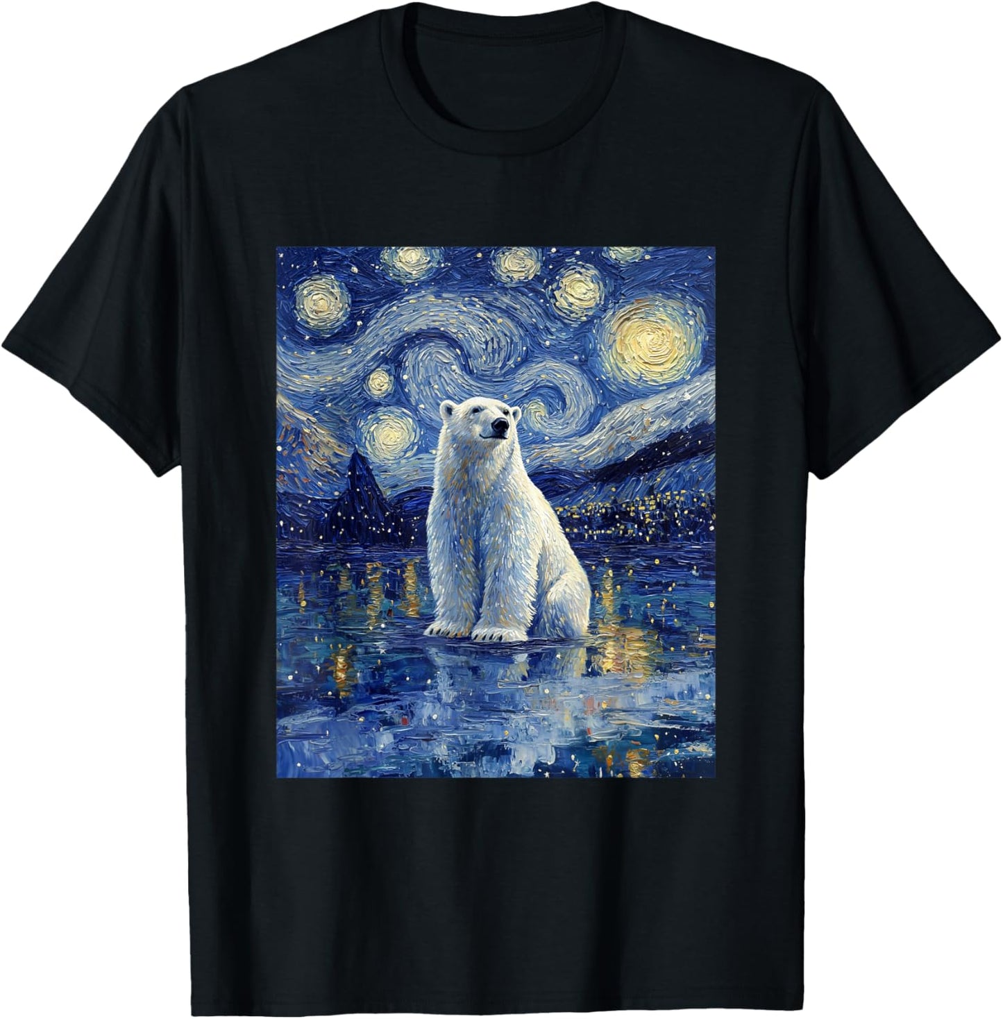 Cute Polar Bear - Van Gogh Style - Starry Night T-Shirt - T-Shirt | Black