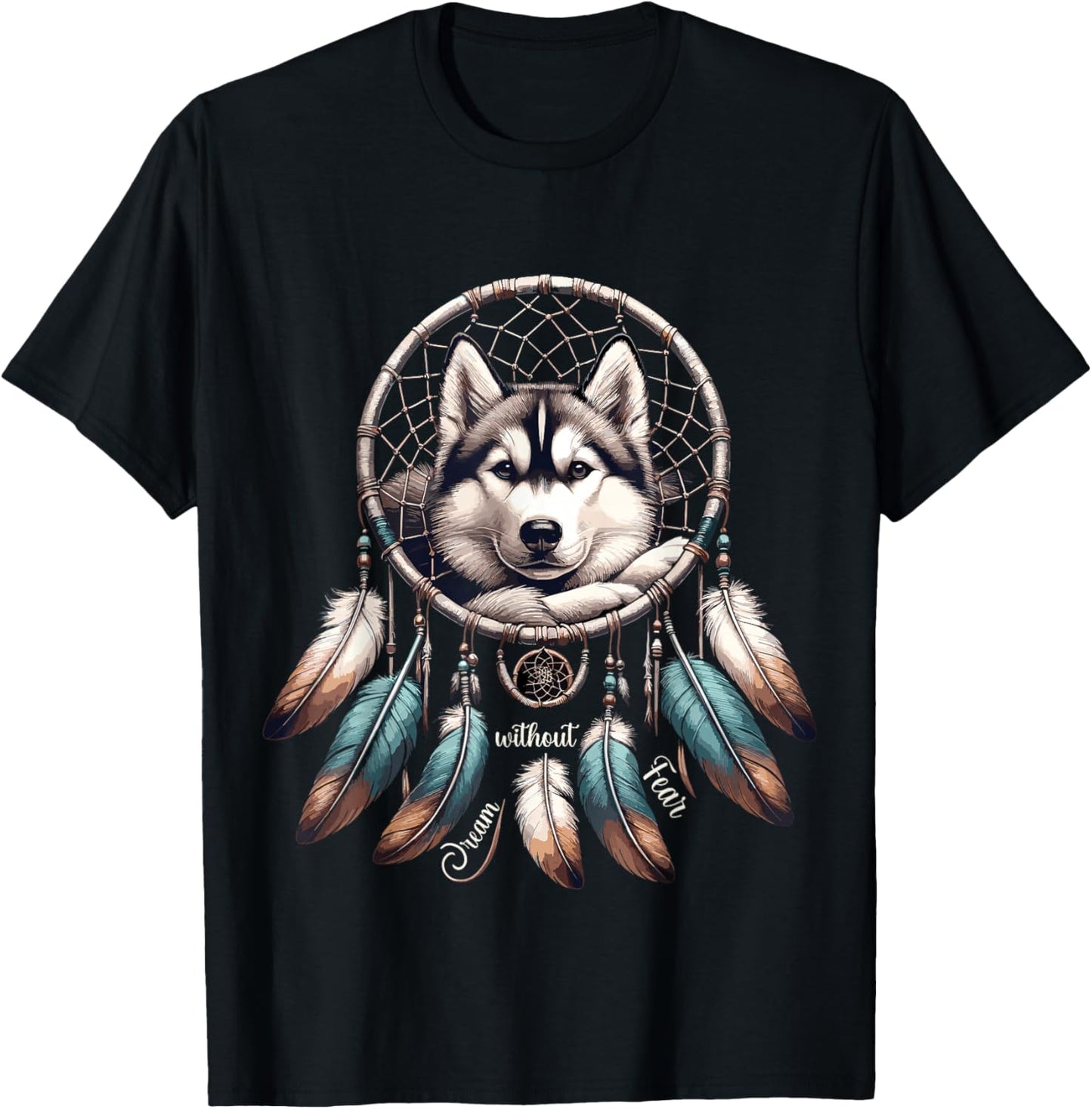Dream Without Fear Wolf Dreamcatcher T-Shirt - T-Shirt | Black