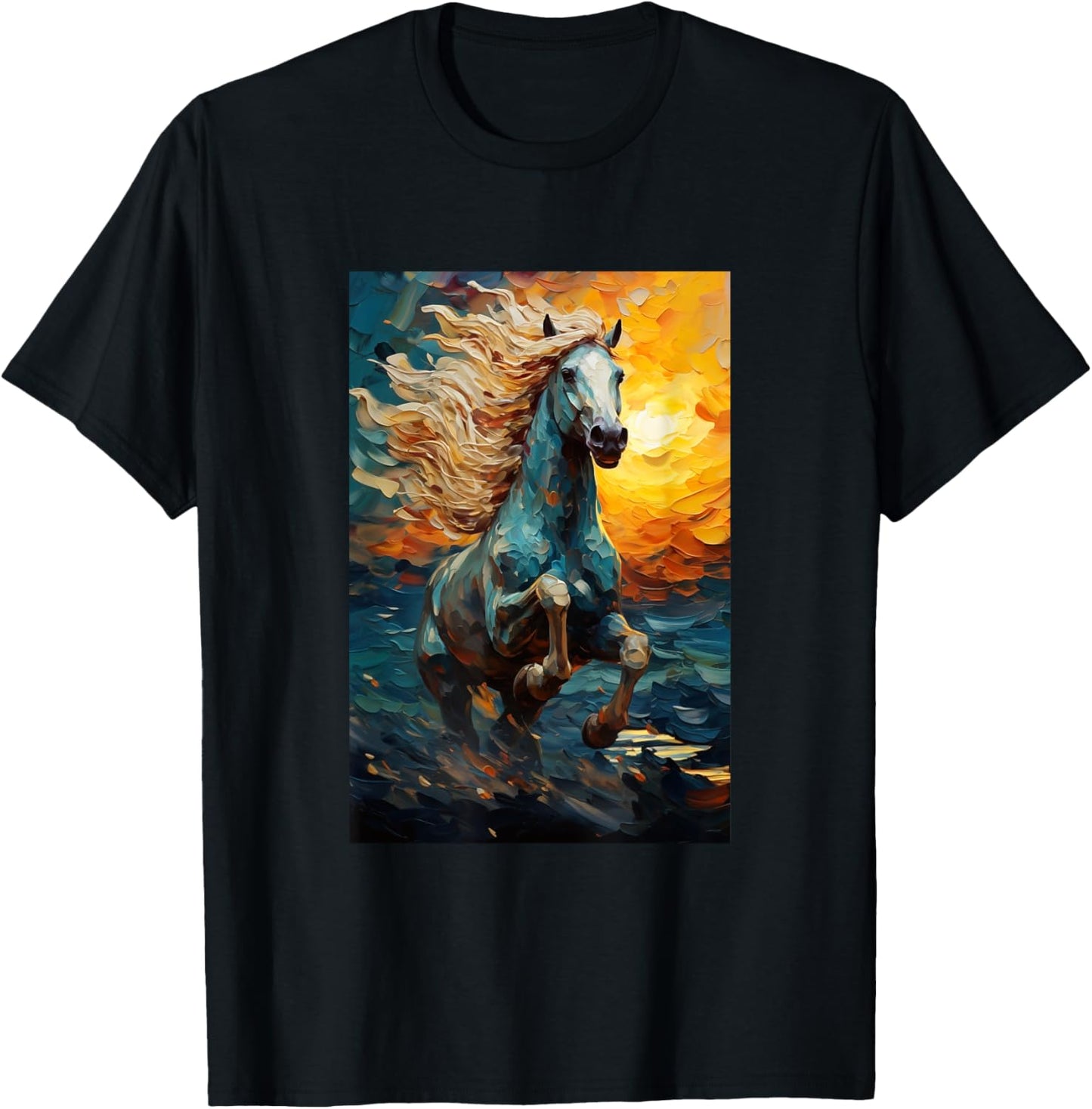 Horse Equestrian Riding - Van Gogh Style - Starry Night T-Shirt - T-Shirt | Black