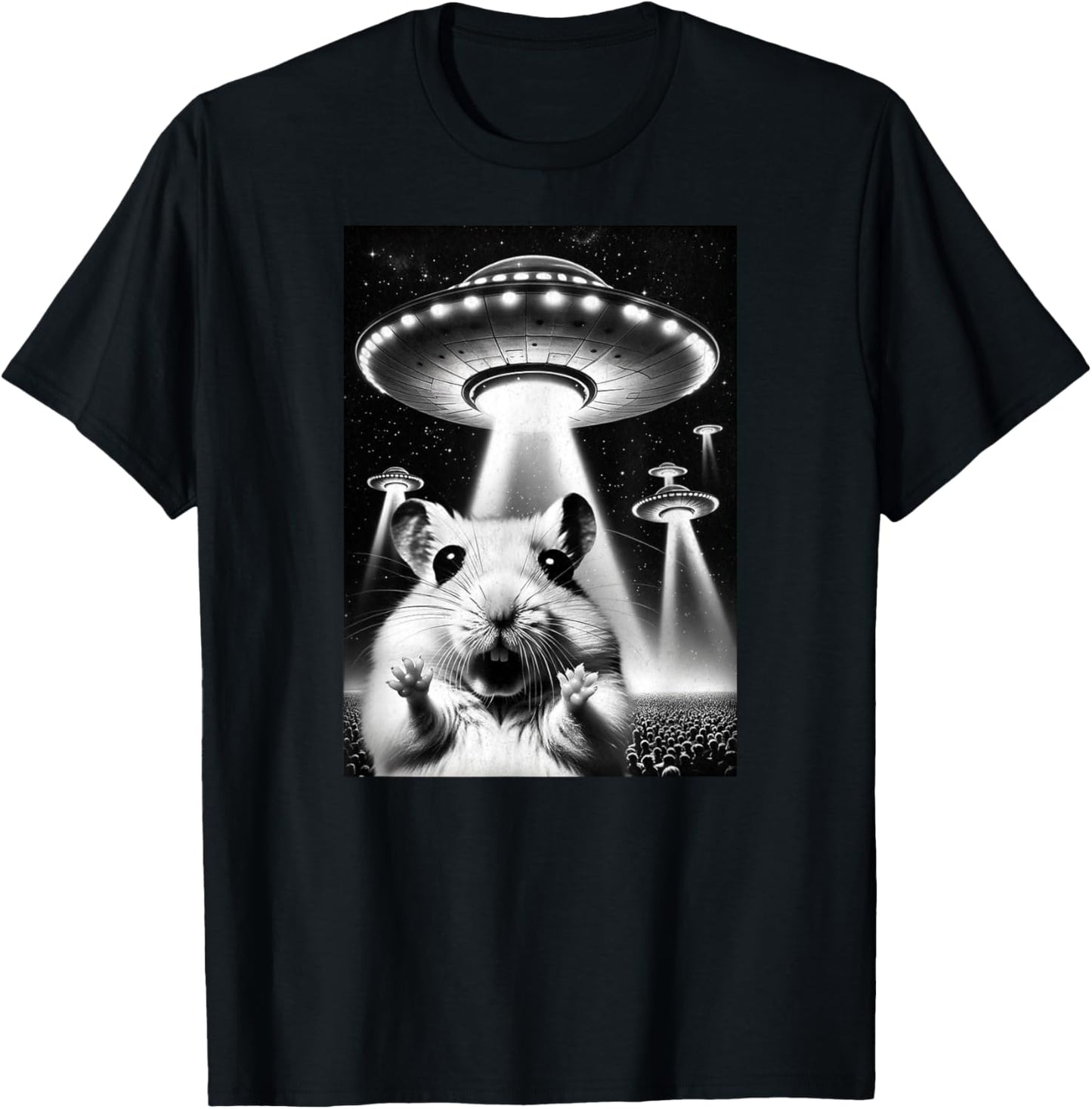 Hamster UFO | Funny Invasion Meme Alien Hamster UFO Selfie T-Shirt - T-Shirt | Black