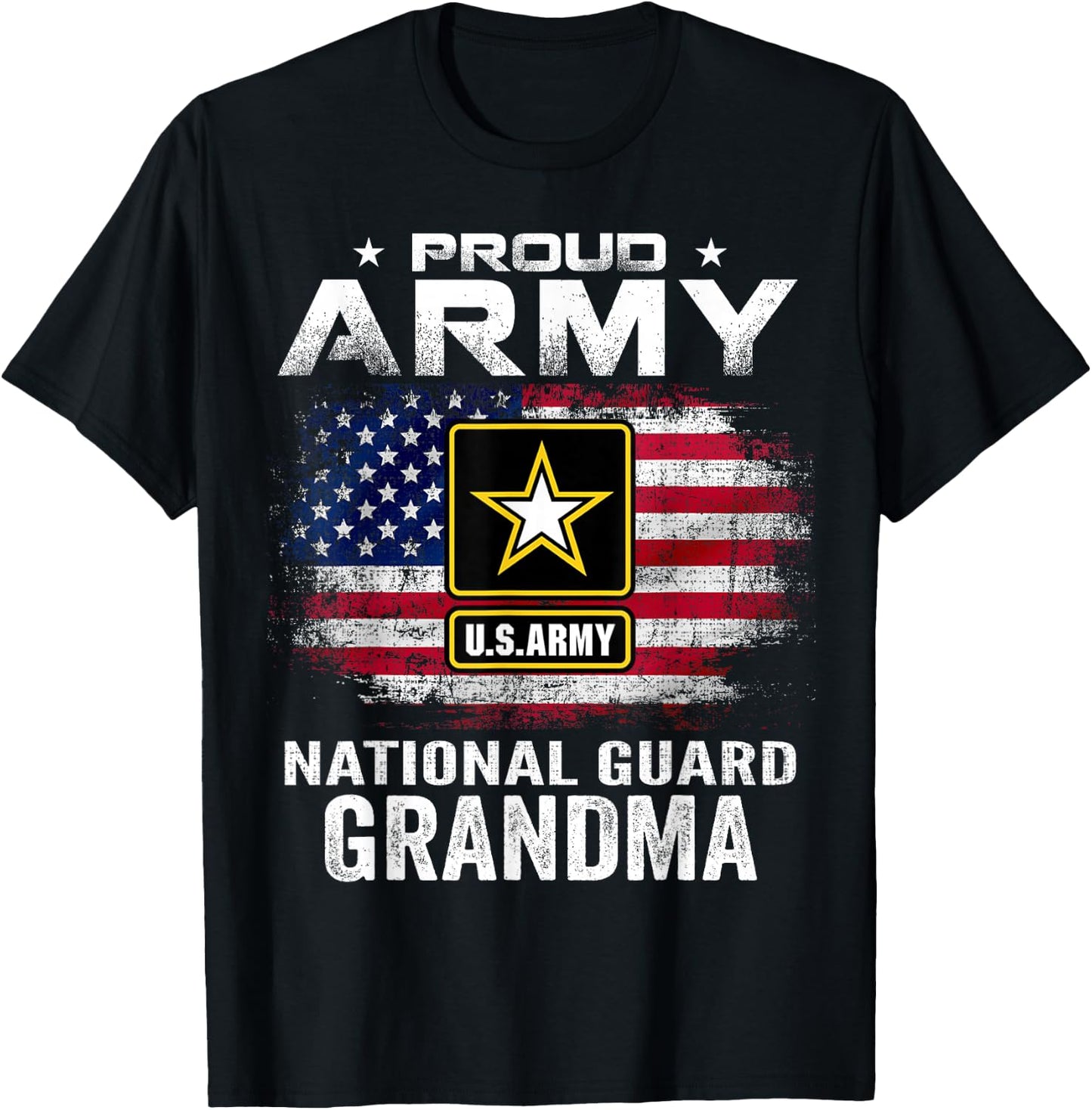 Proud Army National Guard Grandma With American Flag Gift T-Shirt - T-Shirt | Black