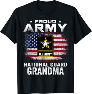 Proud Army National Guard Grandma With American Flag Gift T-Shirt - T-Shirt | Black