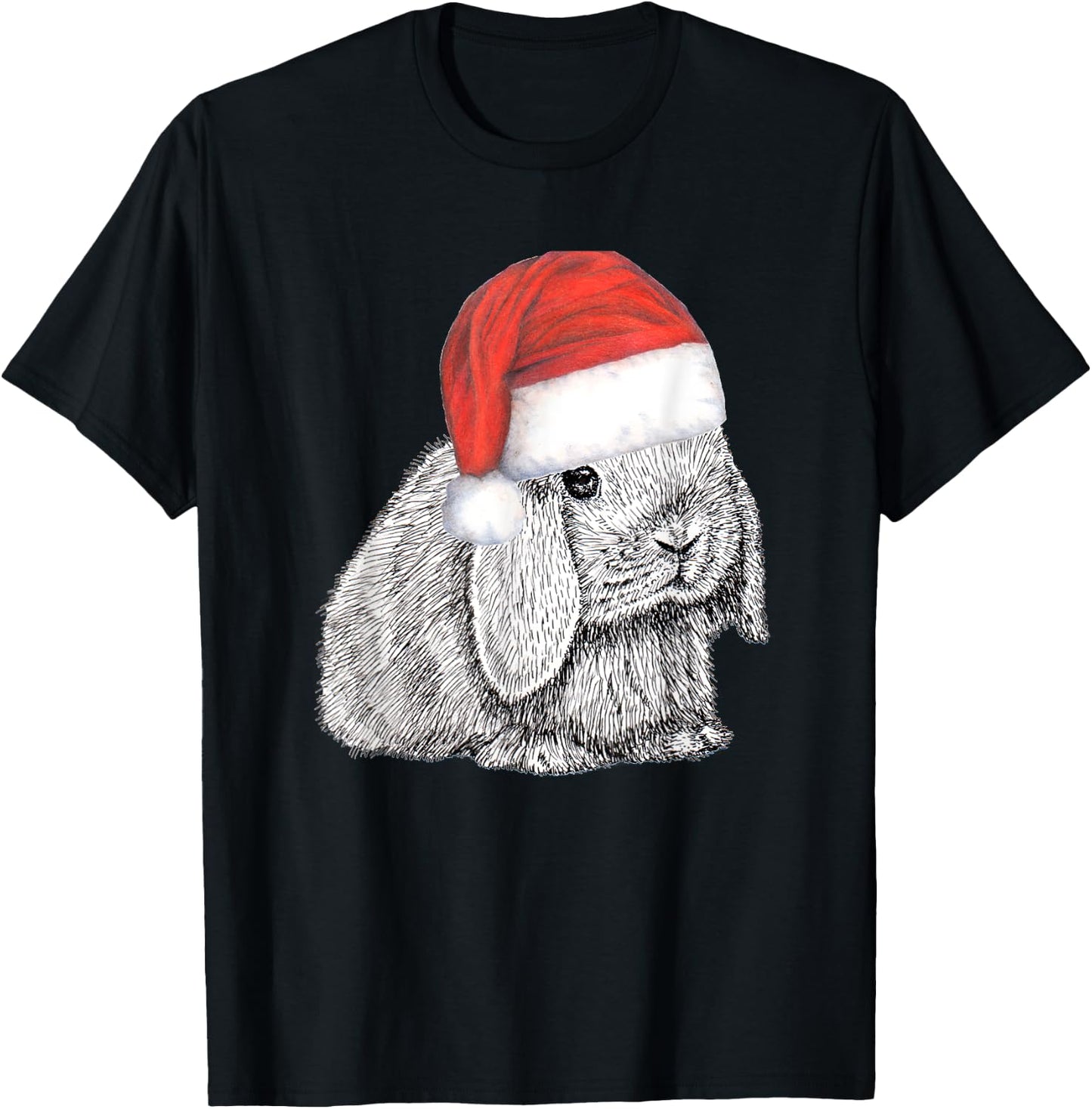 Dwarf Lop Eared Bunny Rabbit In Santa Claus Christmas Hat T-Shirt - T-Shirt | Black
