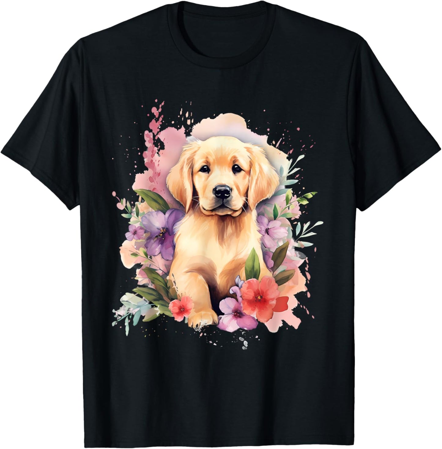 Watercolor Golden Retriever T-Shirt - T-Shirt | Black