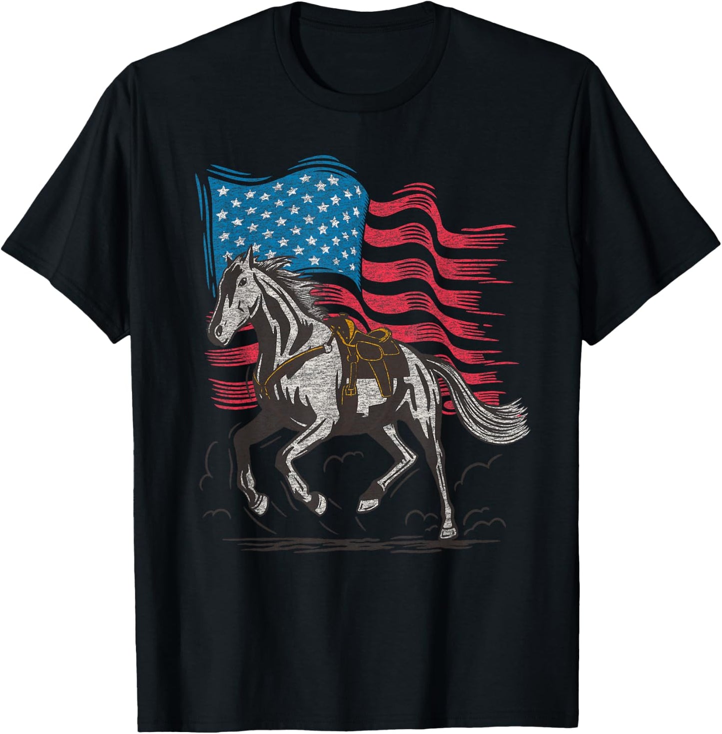 Cartba Horse Co. Horse Lover Equestrian American Flag Vintage Graphic T-Shirt - T-Shirt | Black