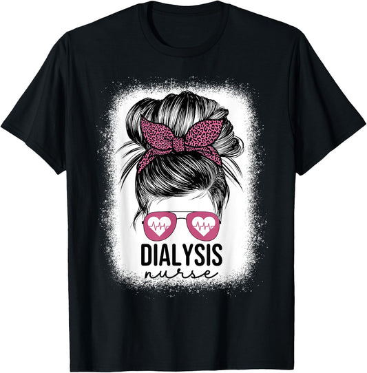 Dialysis Nurse Messy Bun Nephrology Nursing Kidney T-Shirt - T-Shirt | Black