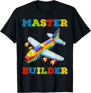 Cute Master Builder Kids Building Blocks Toy Plane Lover T-Shirt - T-Shirt | Black