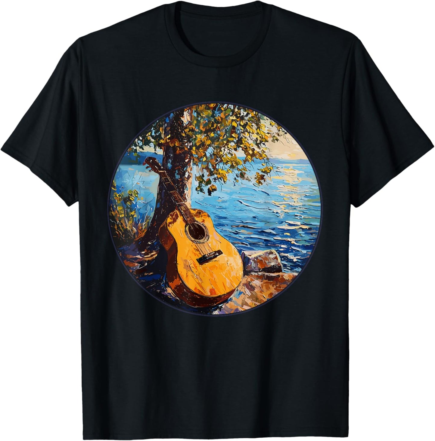 Acoustic Guitar By The Lake Guitarist T-Shirt - T-Shirt | Black