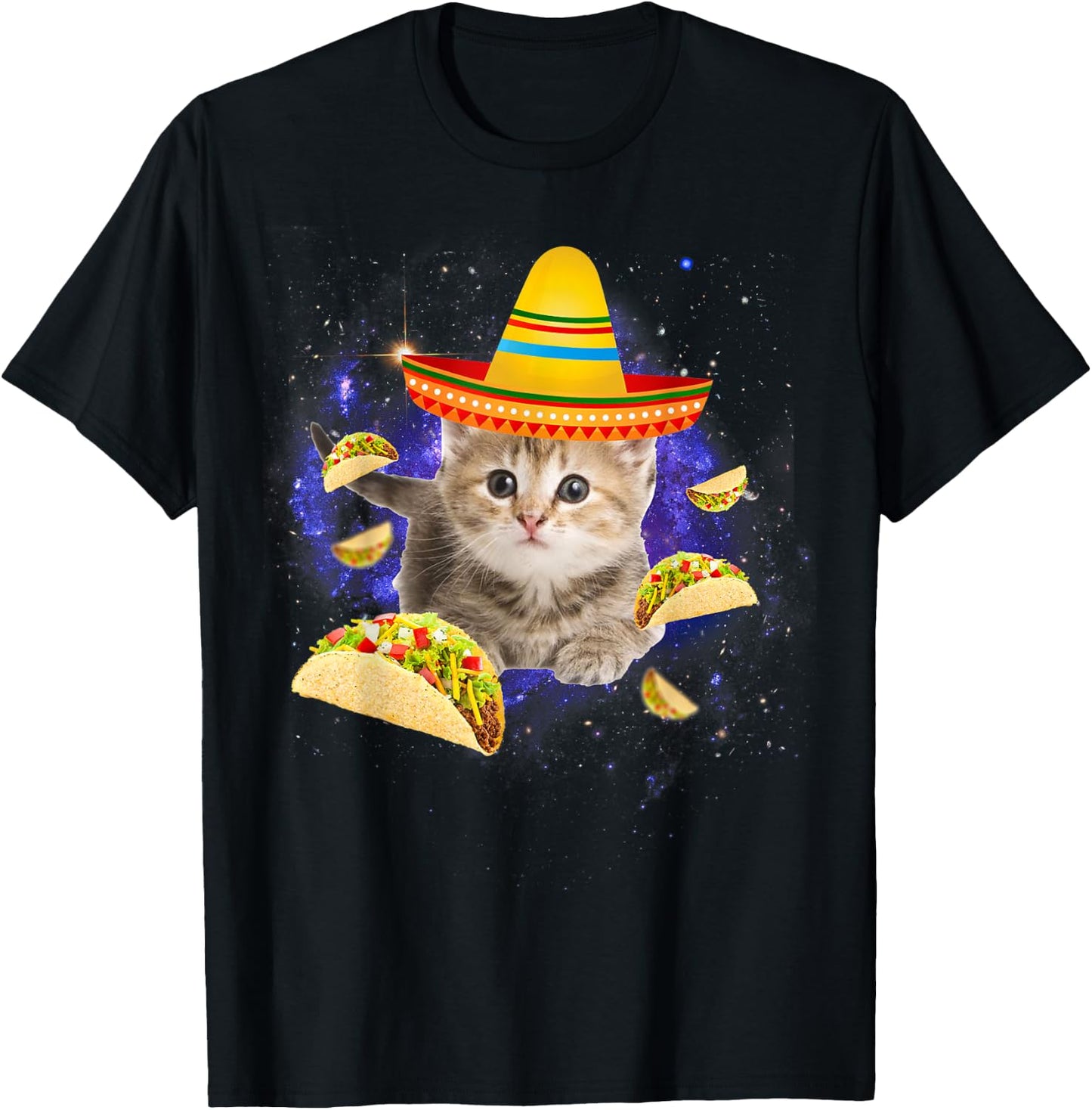 Taco Cat Galaxy Mexican Cat Cinco de Mayo Women Kids T-Shirt - T-Shirt | Black