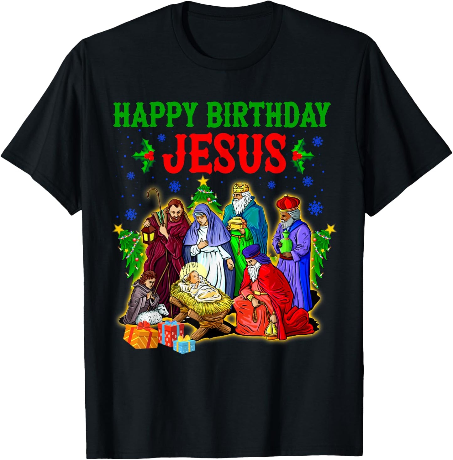 Merry Christmas Christian Happy Birthday Jesus Christ Xmas T-Shirt - T-Shirt | Black