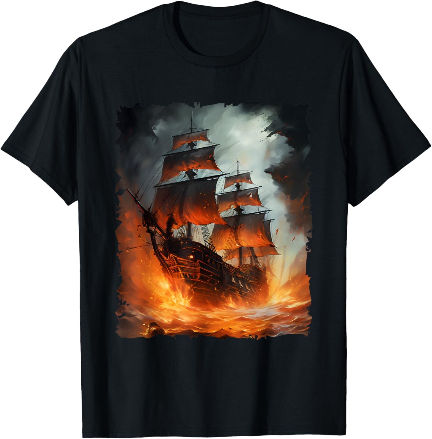 Colorful Pirate Ship Sailing Storm Ship Sails T-Shirt - T-Shirt | Black