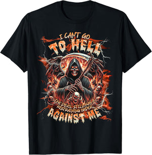 Skull - I Can't Go To Hell The Devil Still Has A Restraining T-Shirt - T-Shirt | Black