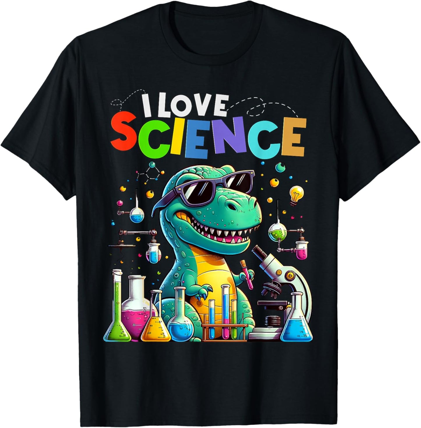 I Love Science Dinosaur T-rex Funny Kids Chemistry T-Shirt - T-Shirt | Black