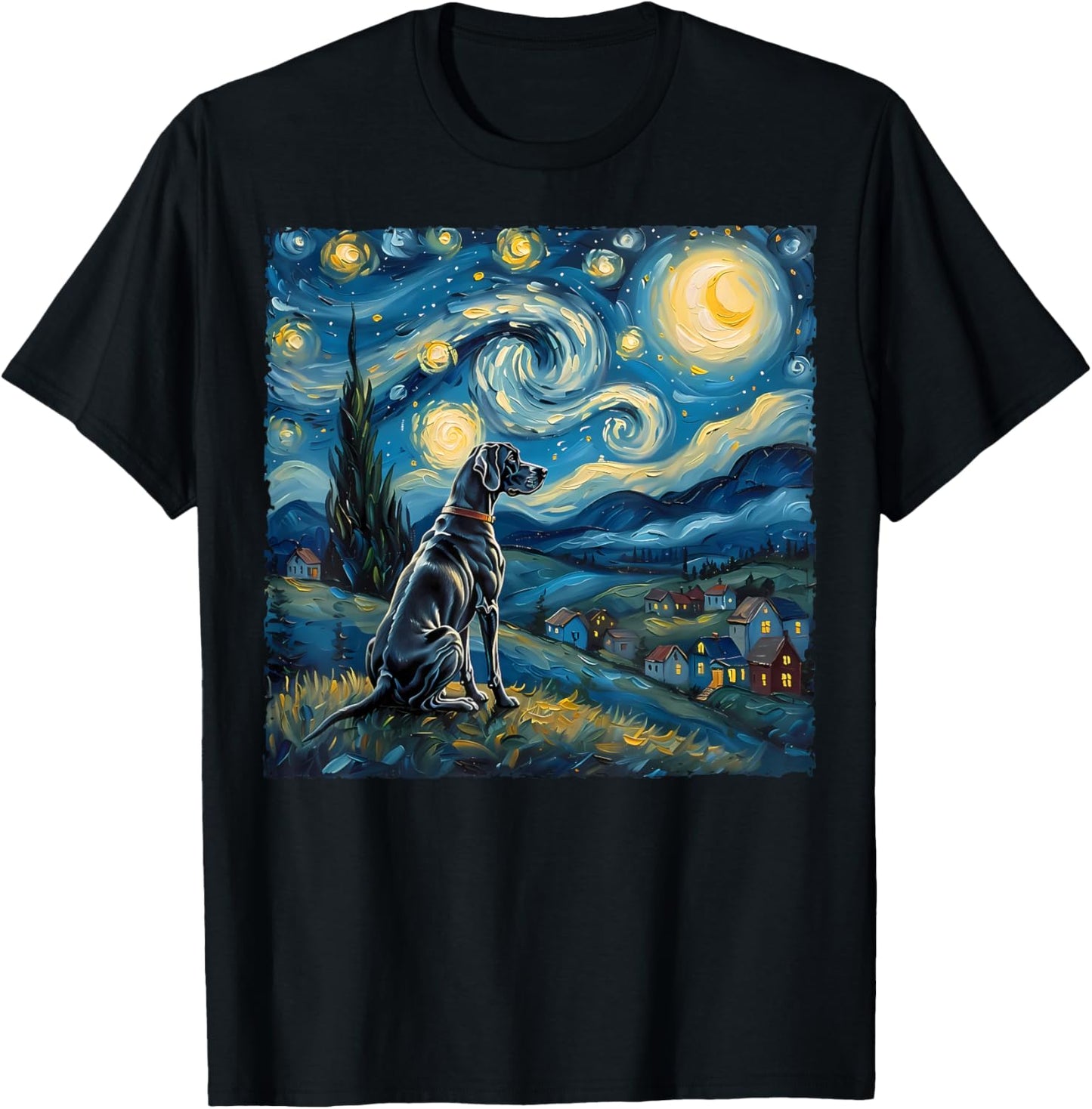 Great Dane Dog Lovers Starry Night Van Gogh Style Painting Women Girls Kids T-Shirt - T-Shirt | Black