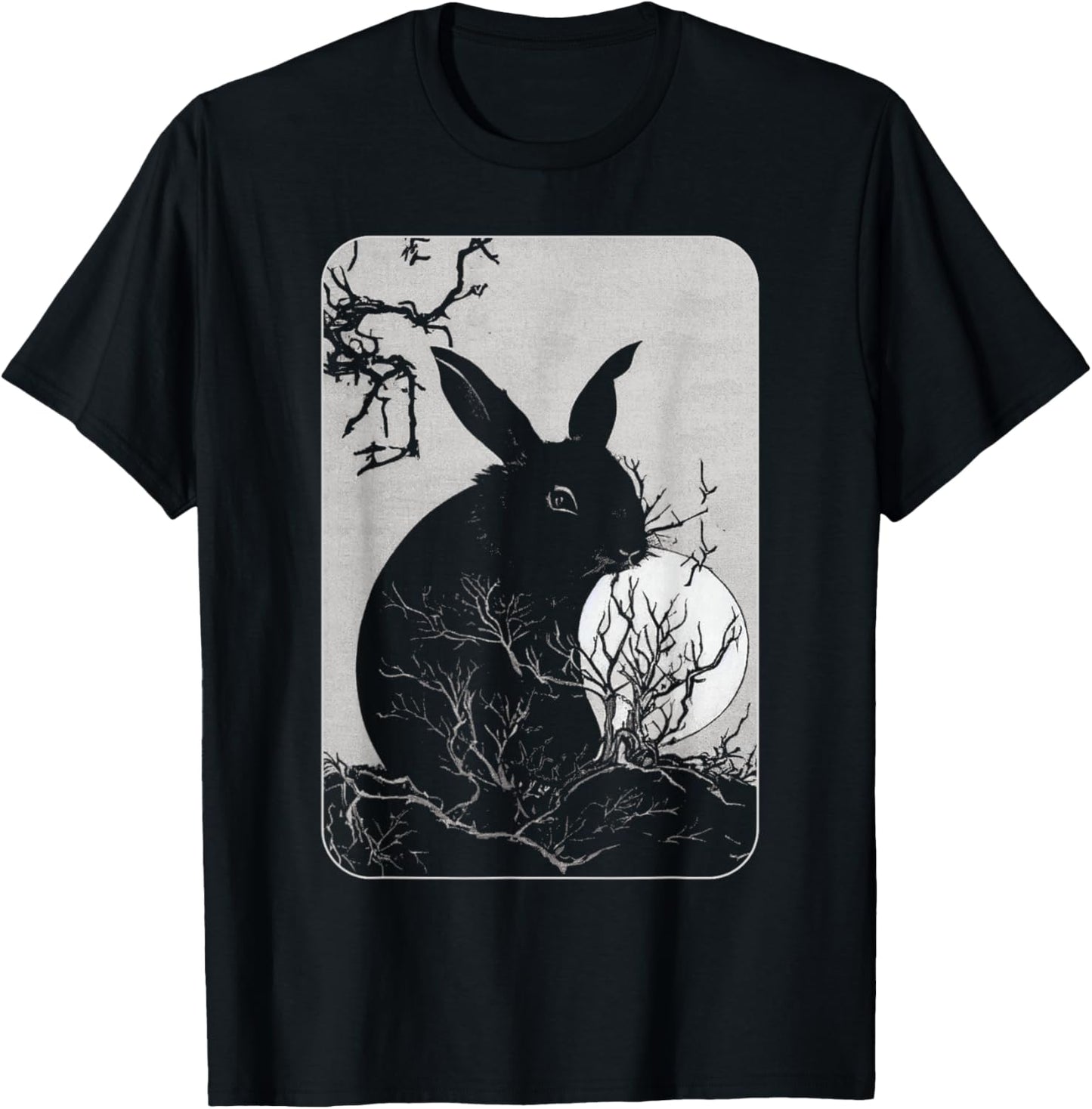Rabbit Lover, Rabbit and Moon T-Shirt - T-Shirt | Black
