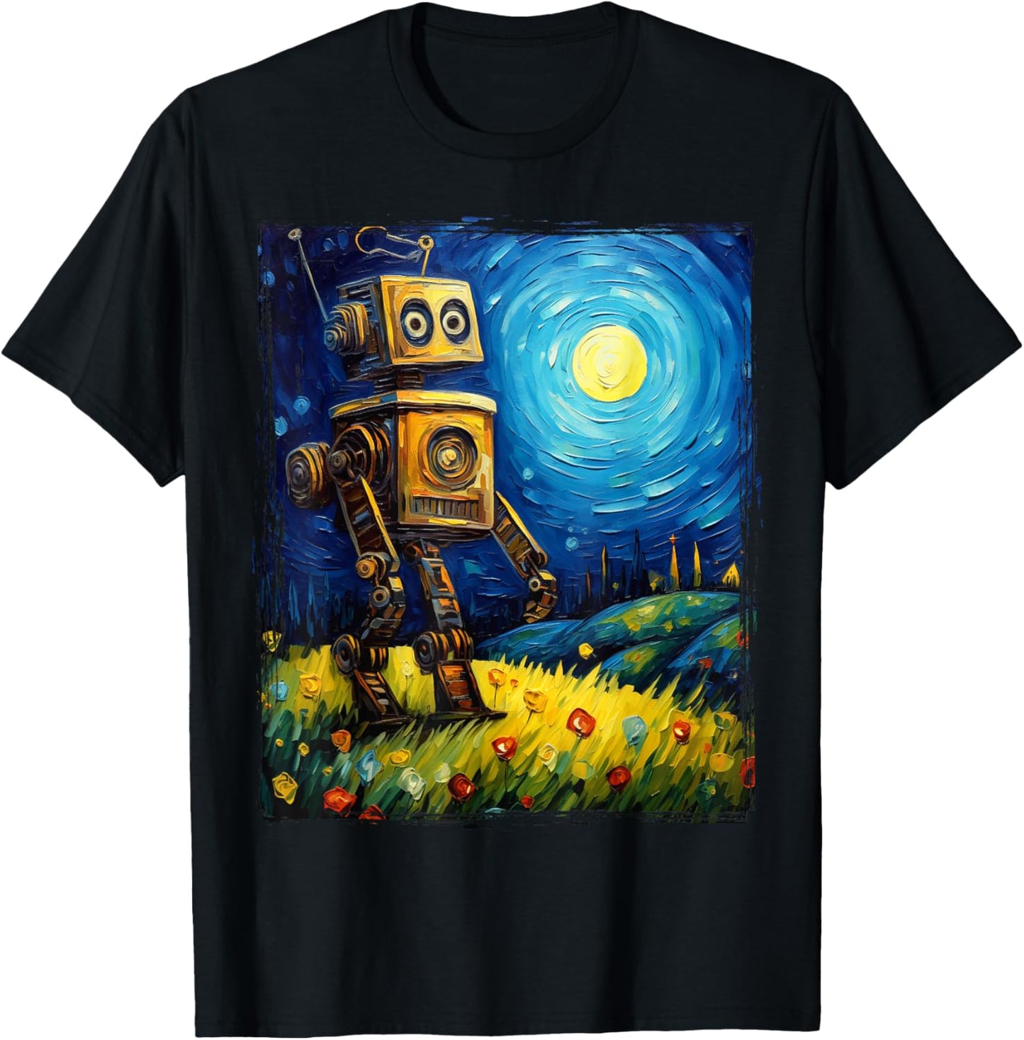 Vintage Robot Art Van Gogh Toy Robot Builder Robotics T-Shirt - T-Shirt | Black