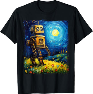 Vintage Robot Art Van Gogh Toy Robot Builder Robotics T-Shirt - T-Shirt | Black