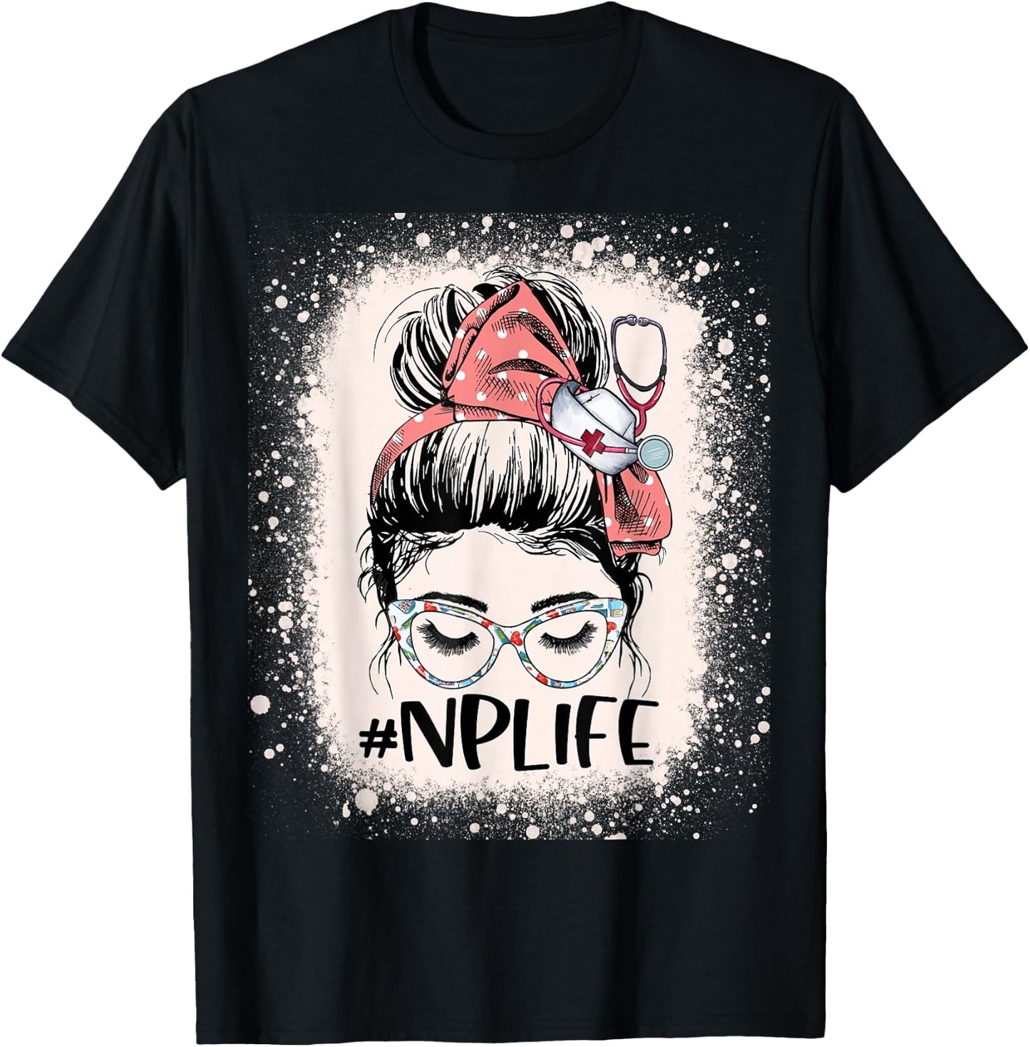 Nurse practitioner Funny NP Life Women Messy Bun Nurse T-Shirt - T-Shirt | Black