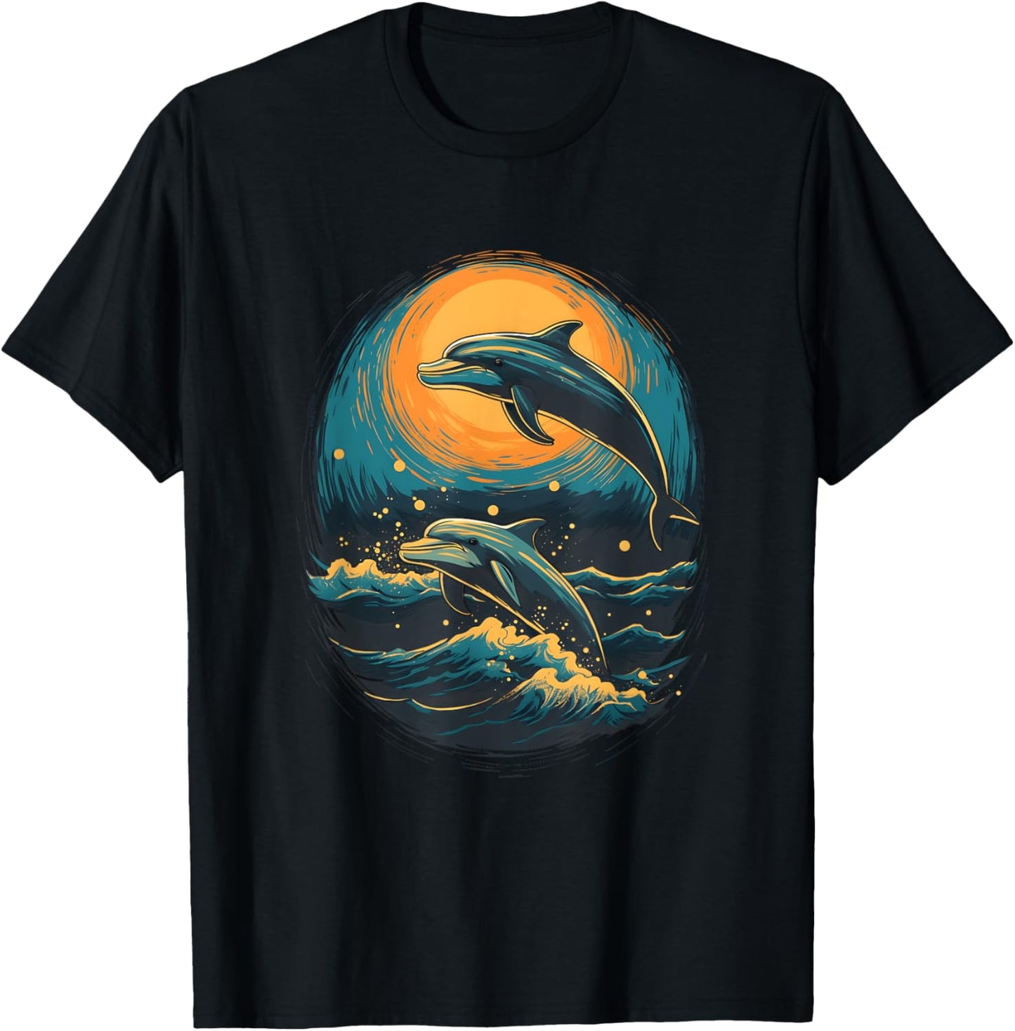 Dolphins At The Moon Parody 3 Dolphin Moon Ocean Life T-Shirt - T-Shirt | Black