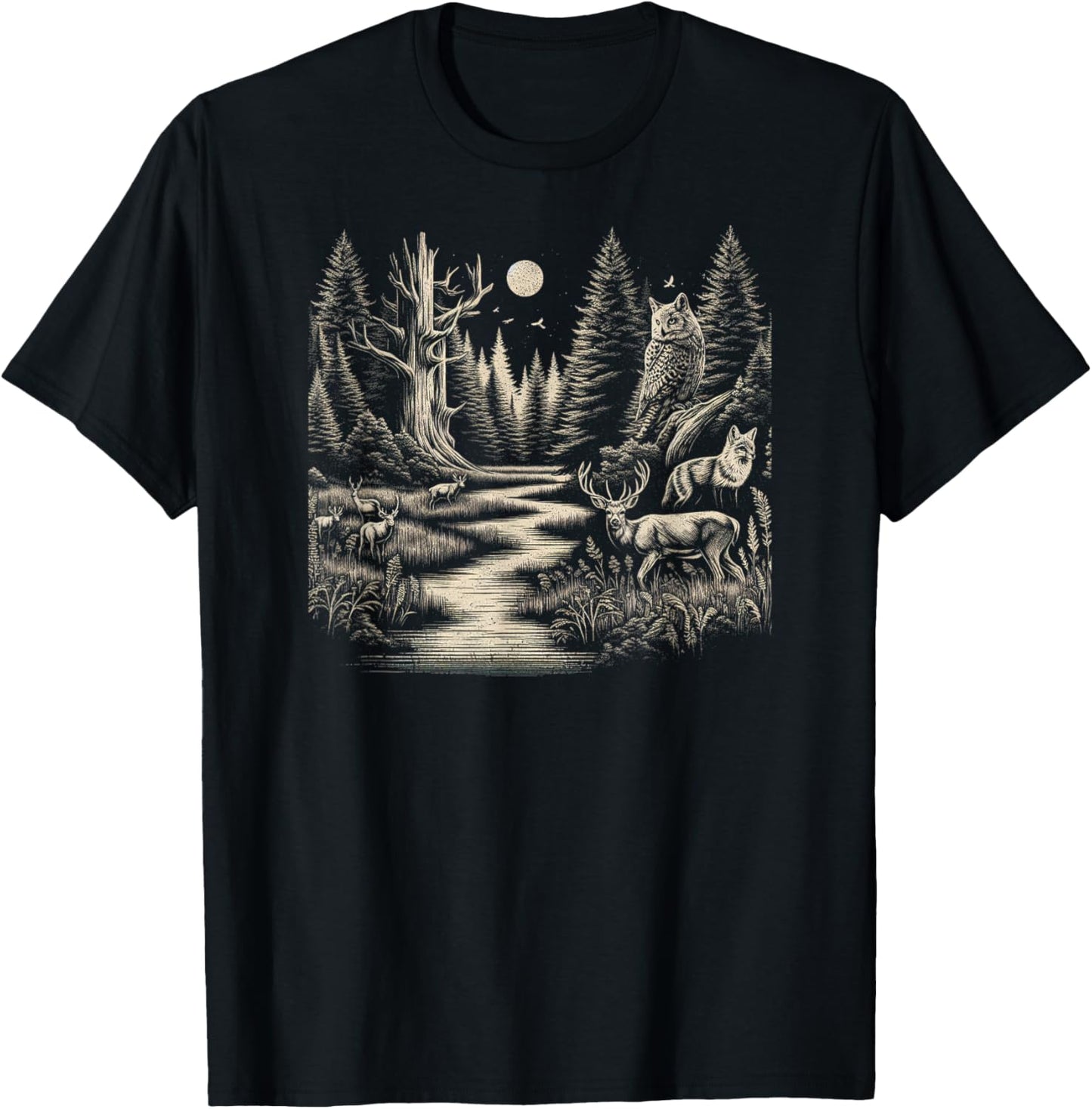 Forest Wildlife Scenic Art T-Shirt - T-Shirt | Black