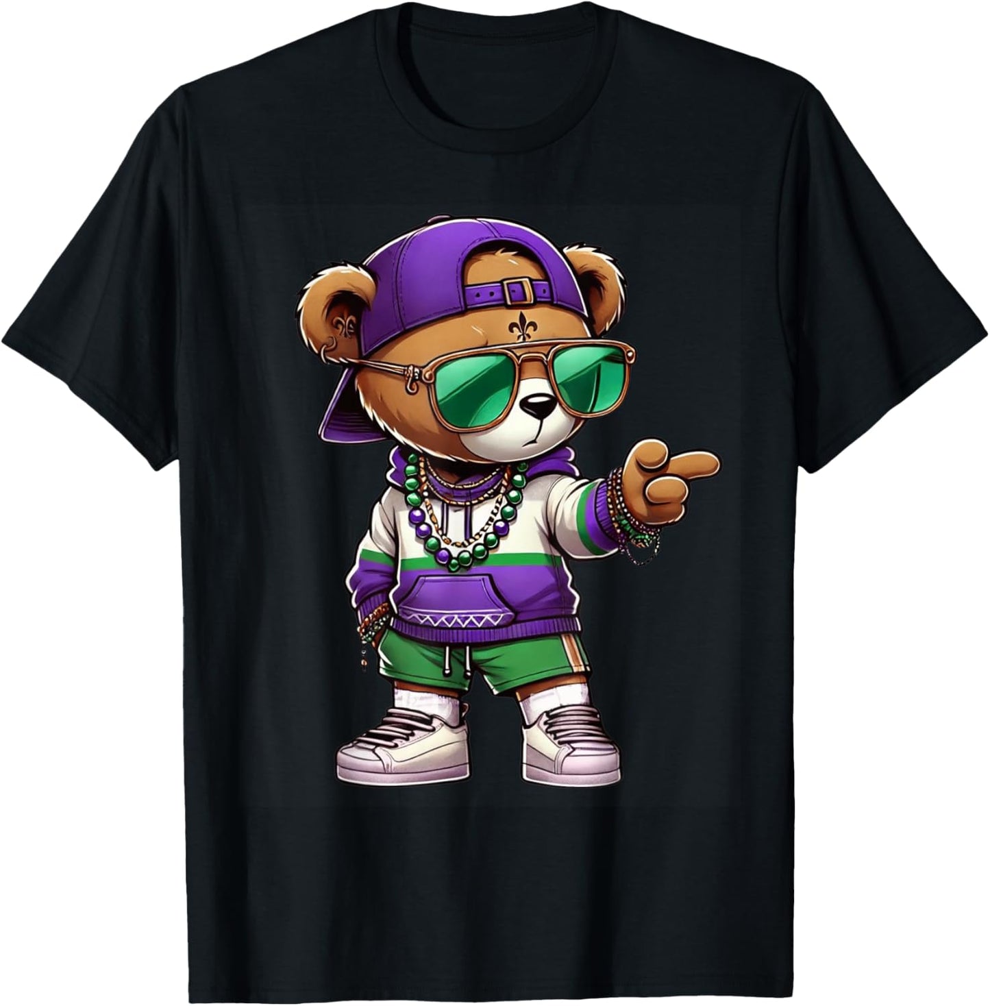 Mardi Gras Teddy Bear For Boys Men Hip Hop New Orleans T-Shirt - T-Shirt | Black