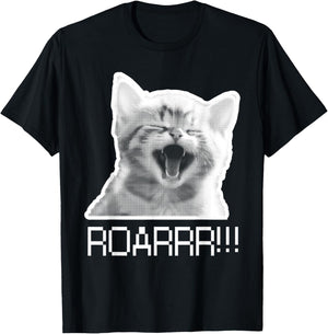 Roarr! Cute Kitten roars Cat Lover retro pixel Design funny T-Shirt - T-Shirt | Black