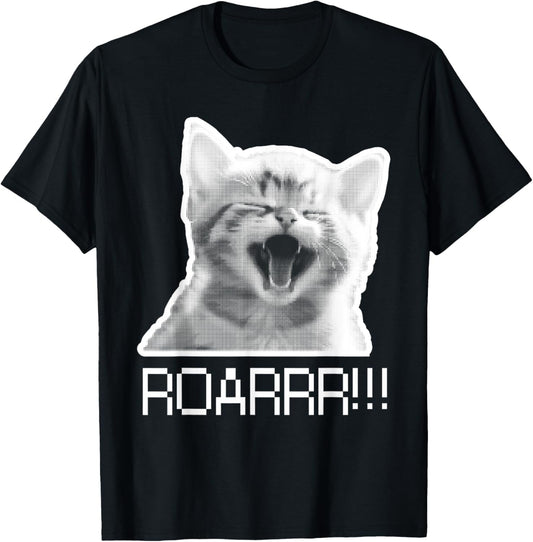 Roarr! Cute Kitten roars Cat Lover retro pixel Design funny T-Shirt - T-Shirt | Black