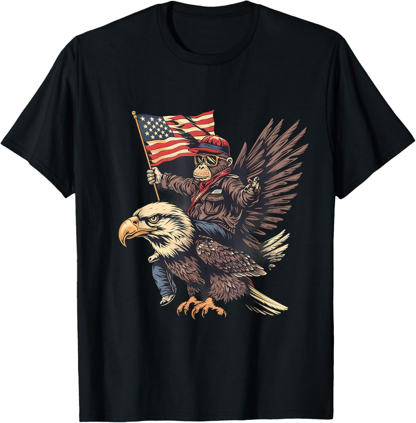 Funny Monkey Bald Eagle USA American Flag Fourth Of July Kids Men T-Shirt - T-Shirt | Black