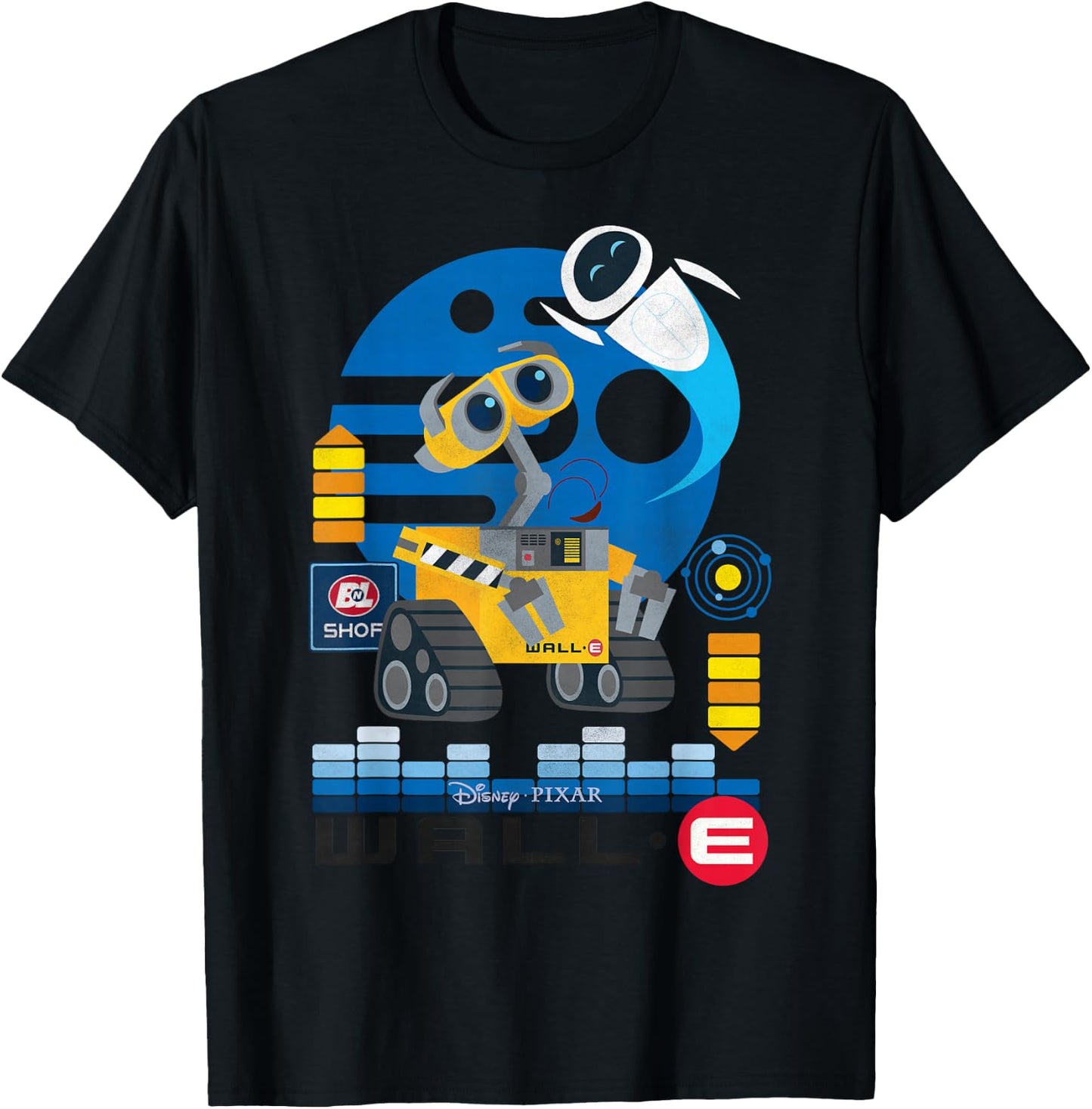 Disney Pixar Wall-E and EVE Distressed Friendship Portrait Small T-Shirt - T-Shirt | Black
