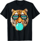 Turquoise bubble Gum tiger Stripe Cute Tiger with Sunglasses T-Shirt - T-Shirt | Black