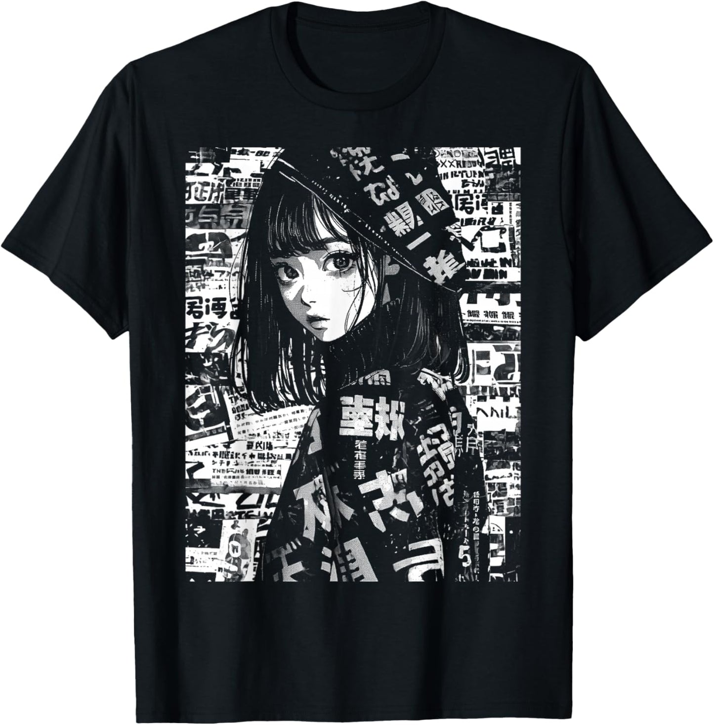 80s 90s Anime Manga Girl Kawaii Grunge Streetwear Harajuku T-Shirt - T-Shirt | Black