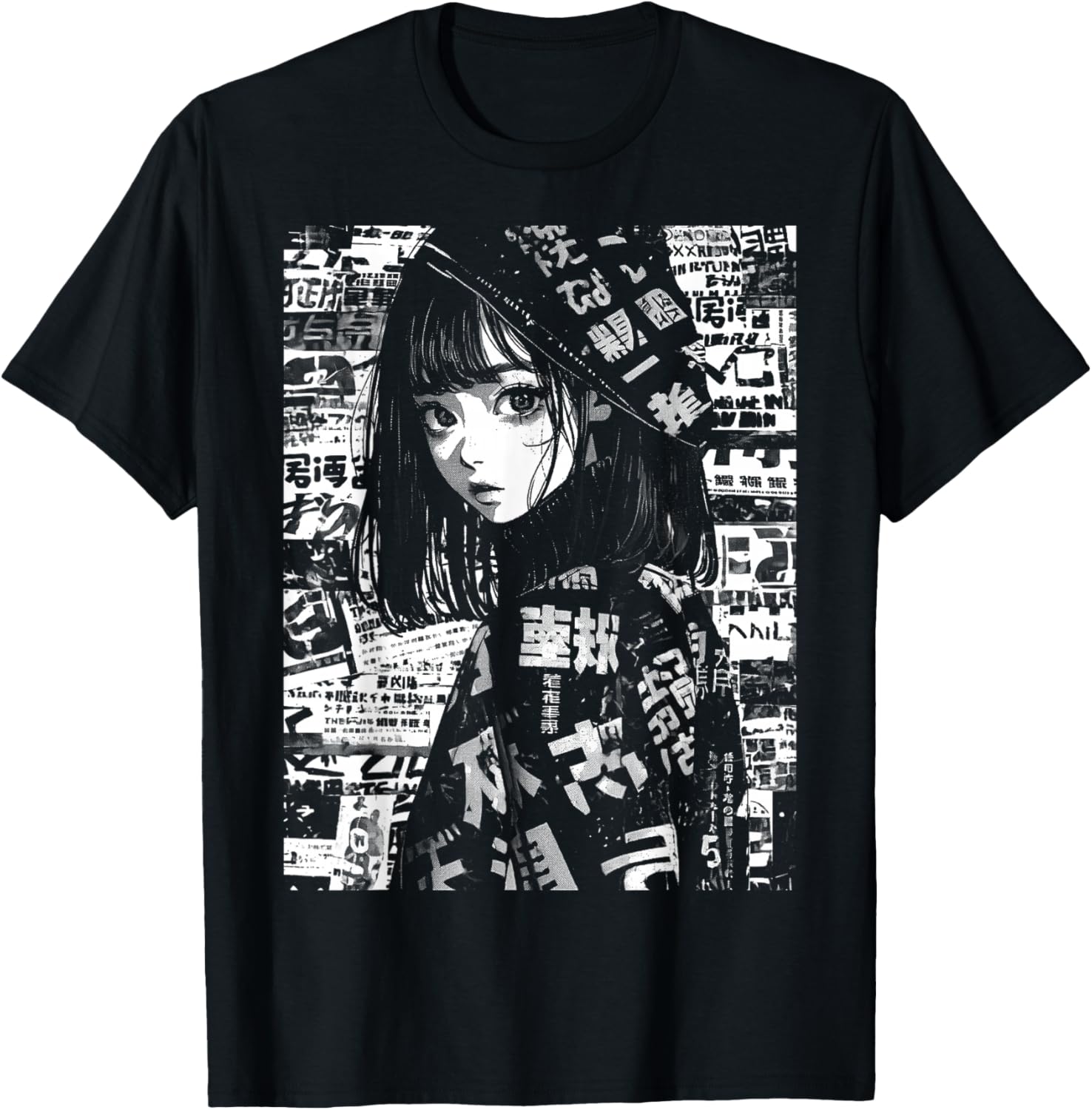 80s 90s Anime Manga Girl Kawaii Grunge Streetwear Harajuku T-Shirt - T-Shirt | Black