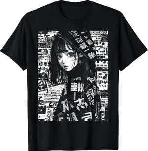 80s 90s Anime Manga Girl Kawaii Grunge Streetwear Harajuku T-Shirt - T-Shirt | Black